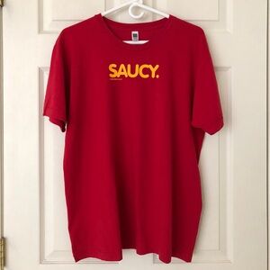 NWOT “Saucy” Red Cotton T Shirt American Apparel Size Large